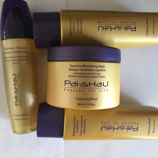 Pai-Shau Replenishing Hair Cleanser and conditioner, Pai-Shau Supreme Revitalizing Mask, Pai-Shau Biphasic Infusion.
